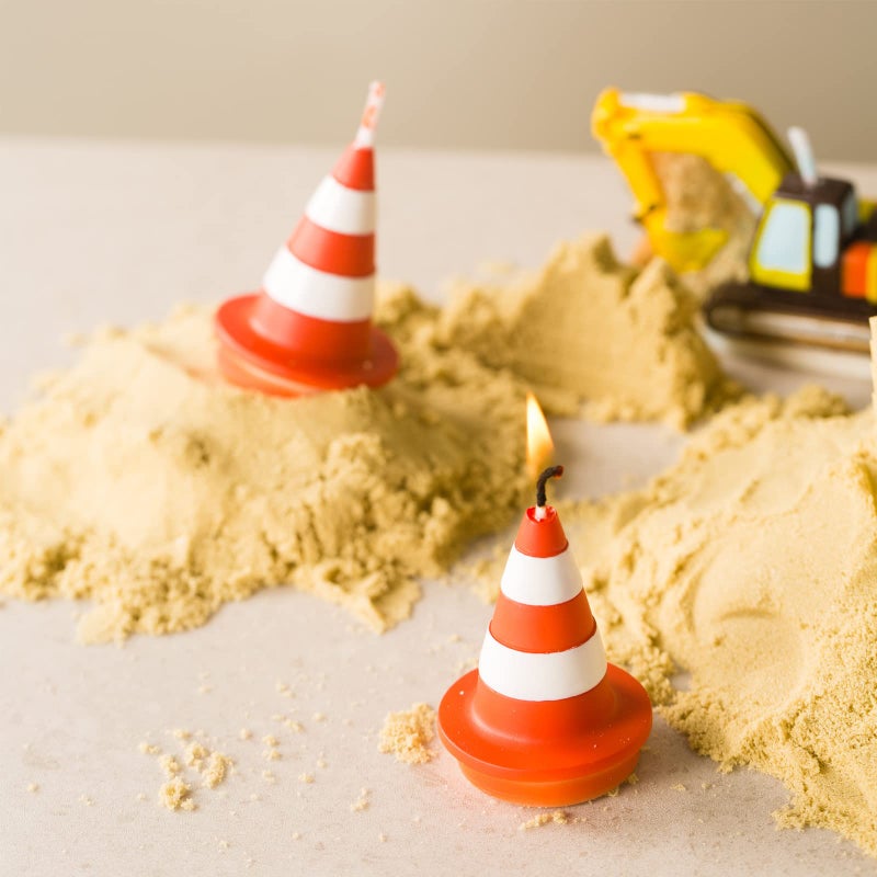 iLikePar Birthday Candle Traffic Under Construction Molded Cone Candles Cake Topper Candle Set of 2 - Image 4